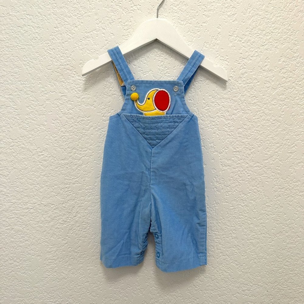 Vintage Carter's Blue Corduroy Yellow Elephant Overalls 3M